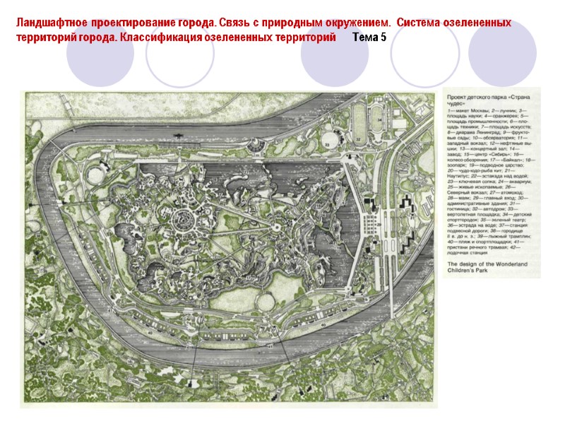 Ландшафтное проектирование города. Связь с природным окружением.  Система озелененных территорий города. Классификация озелененных